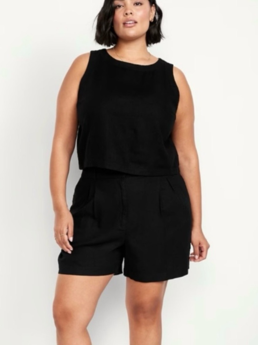 Old Navy Taylor Extra High-Rise Black Adjustable Waist Linen Blend Shorts